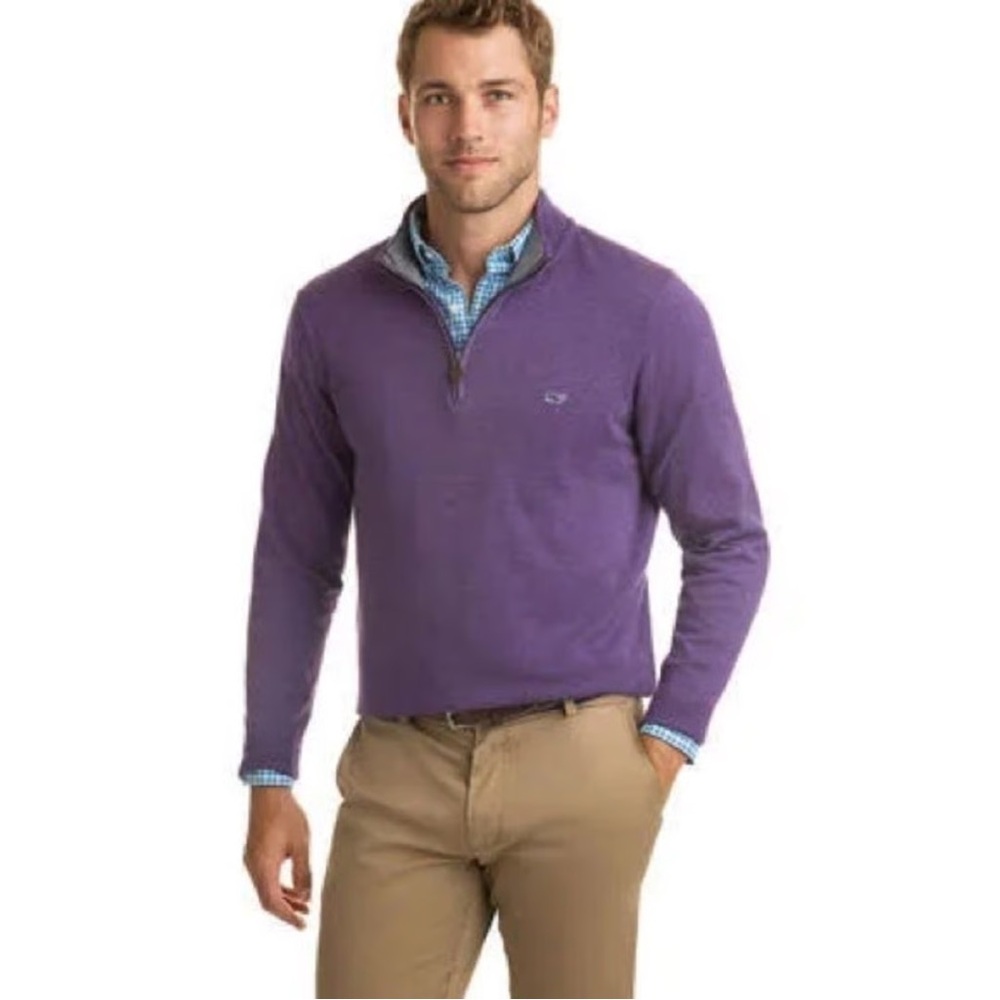 Vineyard Vines Men's Saltwater Quarter-Zip Pullover in purple. | Size XL